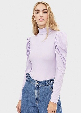 Lila Bershka karpuz kol çıtçıtlı body bluz
