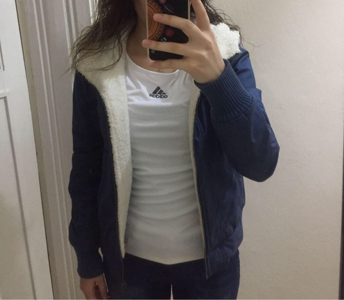 s Beden Adidas içi kürklü kumaşı kot mont