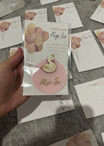 Beden Pembe Kuğu Tasarımlı Hoşgeldin Kartı 20 adet
