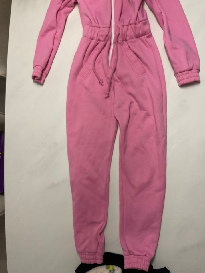 Pembe Fermuarlı Kapüşonlu Tulum - Görsel 2