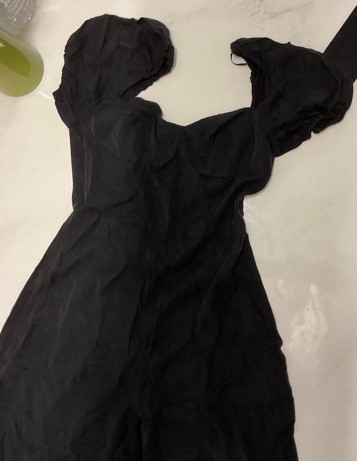 Siyah Keten V Yaka Uzun Tulum - Görsel 2