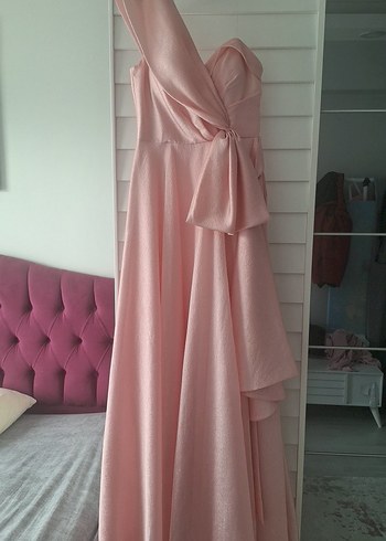 Pudra Pembe Drapeli Uzun Abiye Elbise - Görsel 2