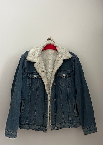 Kadın Gri Kürklü Uzun Kollu Denim Ceket