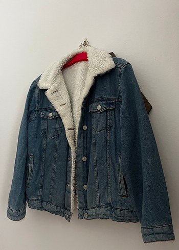 Diğer Kadın Gri Kürklü Uzun Kollu Denim Ceket