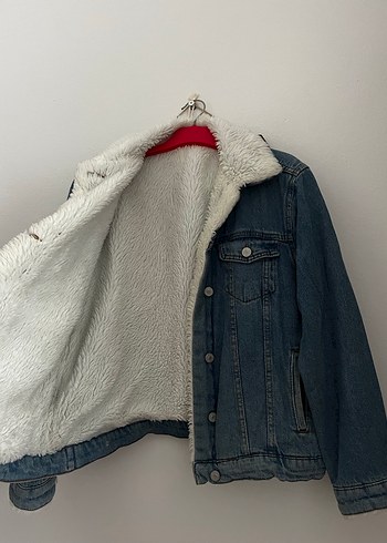 m Beden mavi Renk Kadın Gri Kürklü Uzun Kollu Denim Ceket