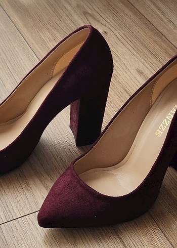 Bordo Süet Kadın Topuklu Stiletto FIANZZ - Görsel 3