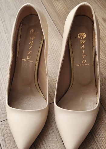 Bej Deri Kadın Stiletto Topuklu Ayakkabı - Görsel 2