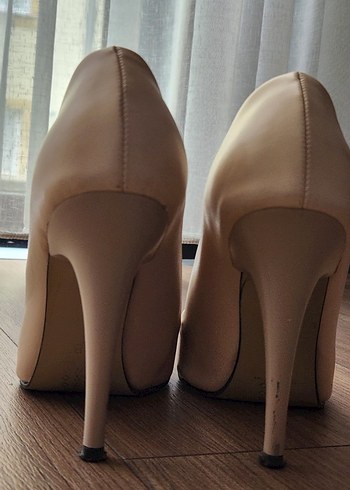 Bej Deri Kadın Stiletto Topuklu Ayakkabı - Görsel 5