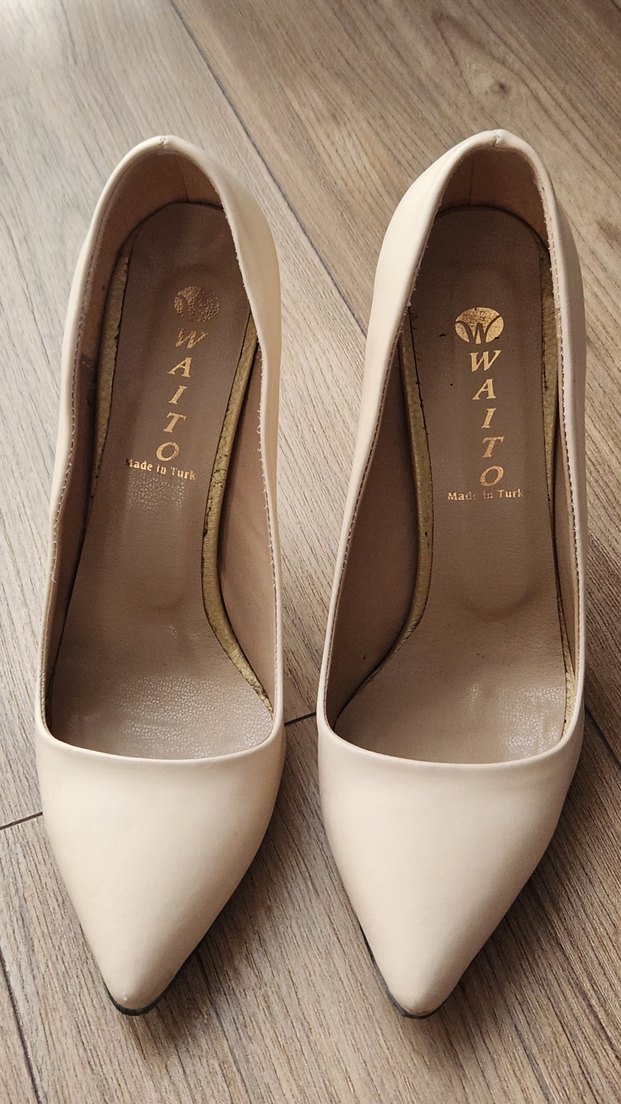 Bej Deri Kadın Stiletto Topuklu Ayakkabı - Görsel 2