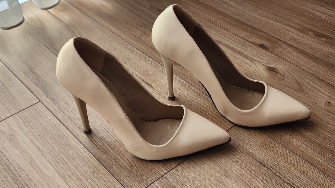 Bej Deri Kadın Stiletto Topuklu Ayakkabı - Görsel 4