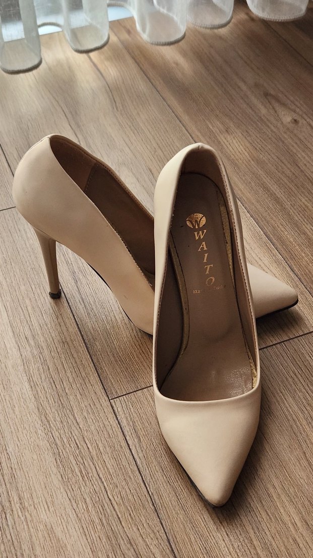 Bej Deri Kadın Stiletto Topuklu Ayakkabı - Görsel 3