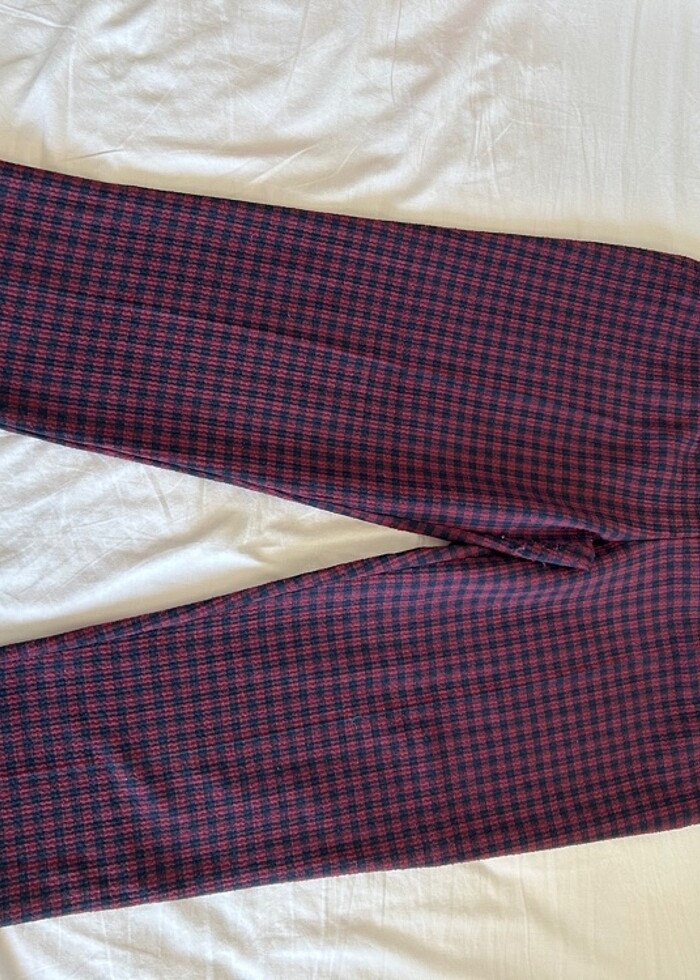 Kareli Pantolon Kadın Bordo - Görsel 2