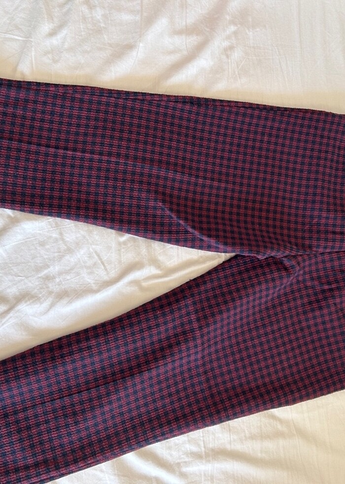 Kareli Pantolon Kadın Bordo - Görsel 3