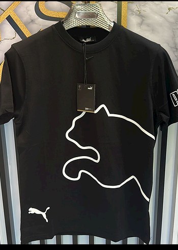 Siyah Puma Baskılı Kısa Kollu Oversize Tişört