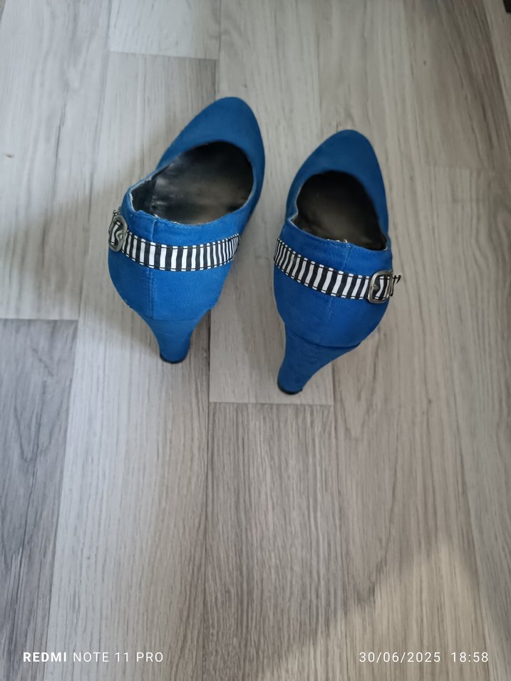 Mavi Zebra Desenli Platform Topuklu Kadın Ayakkabı - Görsel 2