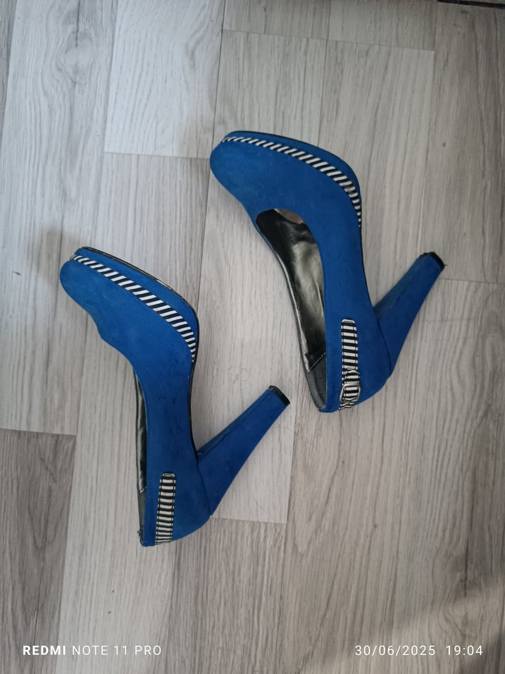 Mavi Zebra Desenli Platform Topuklu Kadın Ayakkabı - Görsel 3