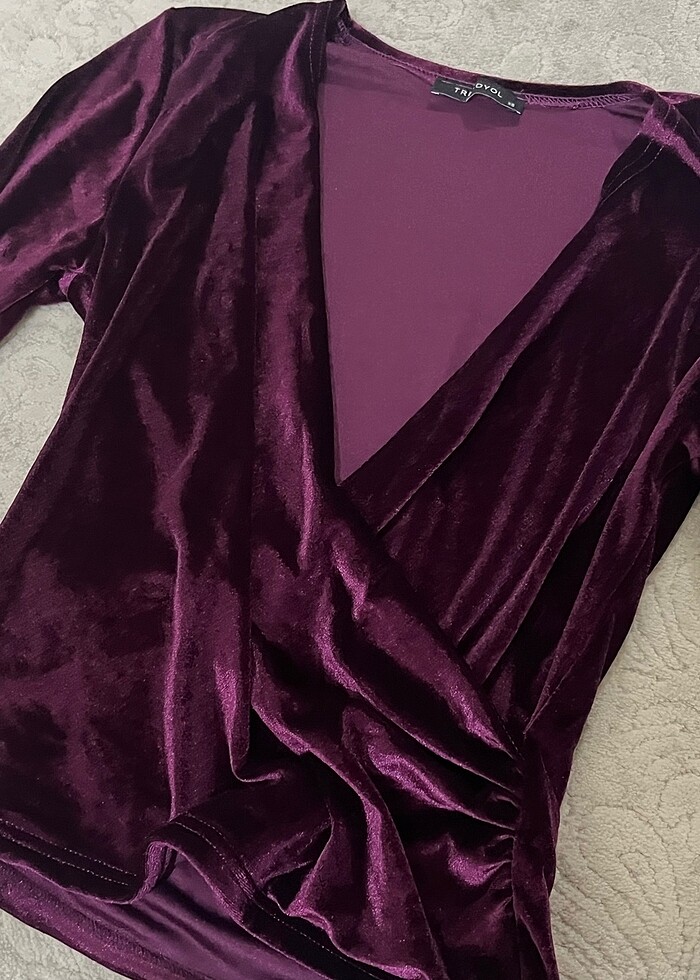 Kadife Kruvaze Bluz - Görsel 2