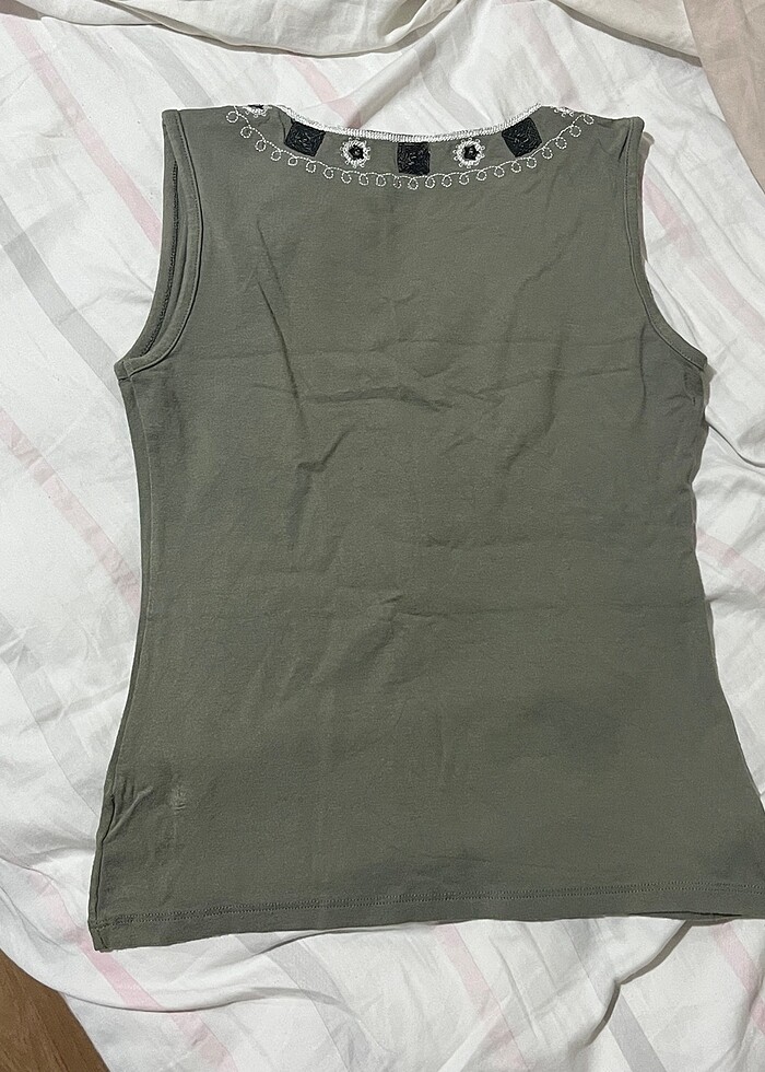 y2k 2000s Haki etnik İşlemeli Bluz - Görsel 3