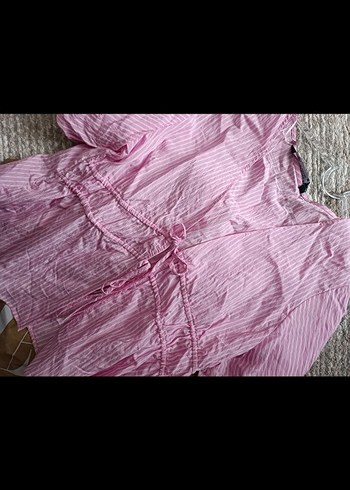 Zara Pembe Mini Keten Gömlek Fırfırlı