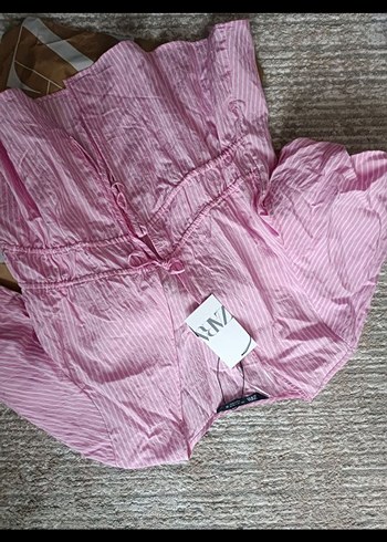 l Beden Pembe Mini Keten Gömlek Fırfırlı