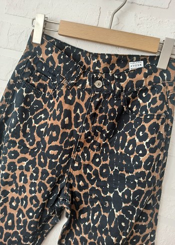 s Beden Deri Leopar Desenli Bol Kesim Kadın Pantolon