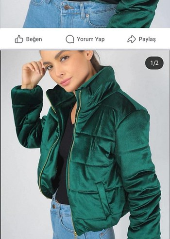Fermuarlı Yeşil Yüksek Yakalı Kadın Ceket