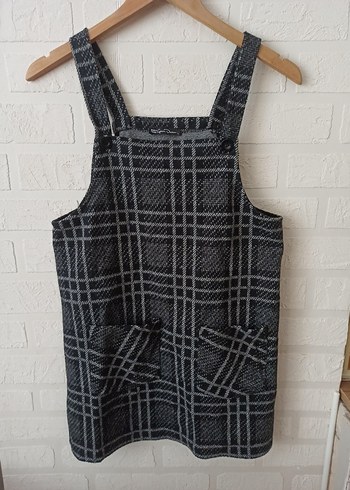 Gri Ekose Triko Salopet Elbise - Görsel 2