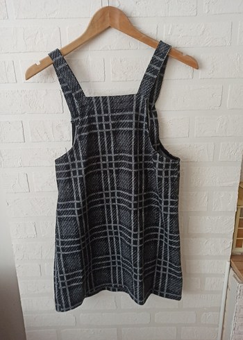 Gri Ekose Triko Salopet Elbise - Görsel 4