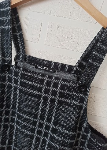 Gri Ekose Triko Salopet Elbise - Görsel 3