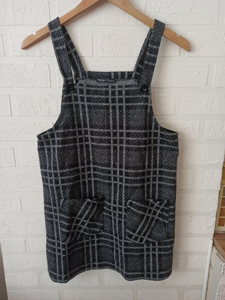 Gri Ekose Triko Salopet Elbise - Görsel 2