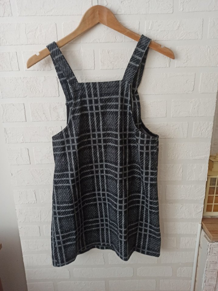 Gri Ekose Triko Salopet Elbise - Görsel 4