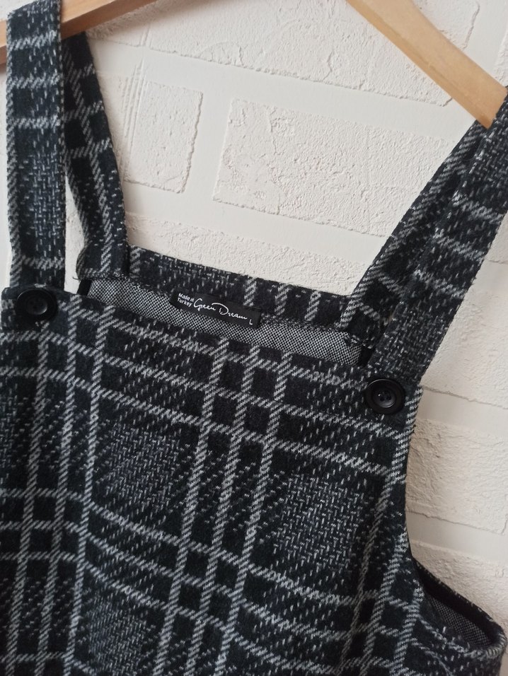 Gri Ekose Triko Salopet Elbise - Görsel 3