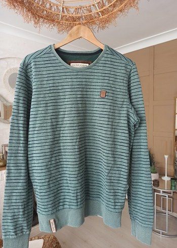 Diğer Mint Yesili Cizgili Bisiklet Yaka Sweatshirt