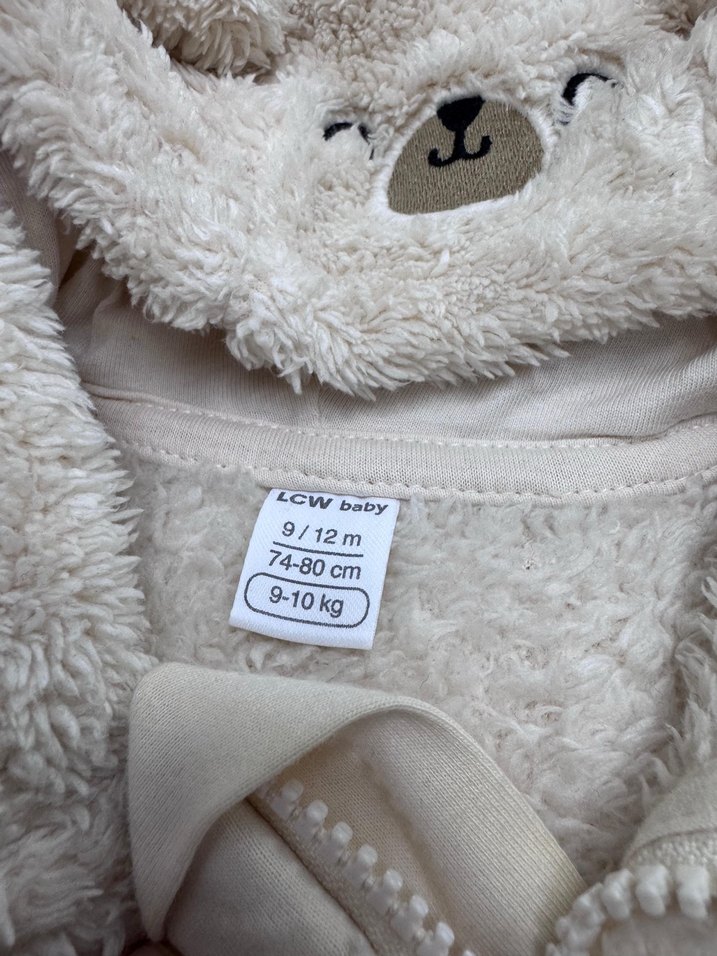 Kapüşonlu Gri Peluş Bebek Tulumu - Görsel 2