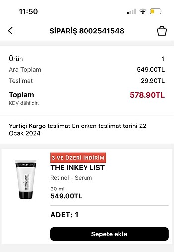  Beden Renk The Inkey List Retinol ve Niacinamide