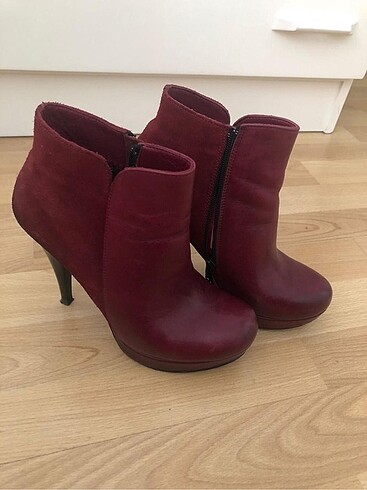 Gön marka gerçek deri şık bordo topuklu bot/bootie