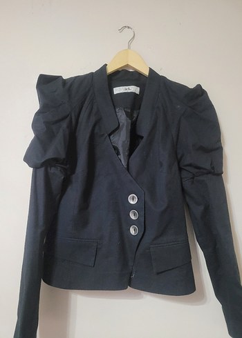 G558 Kadın Siyah Mini Düğmeli Blazer Ceket - Görsel 2