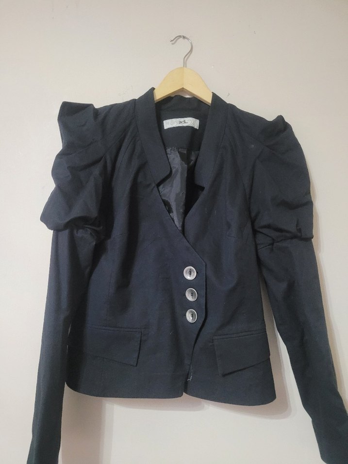 G558 Kadın Siyah Mini Düğmeli Blazer Ceket - Görsel 2