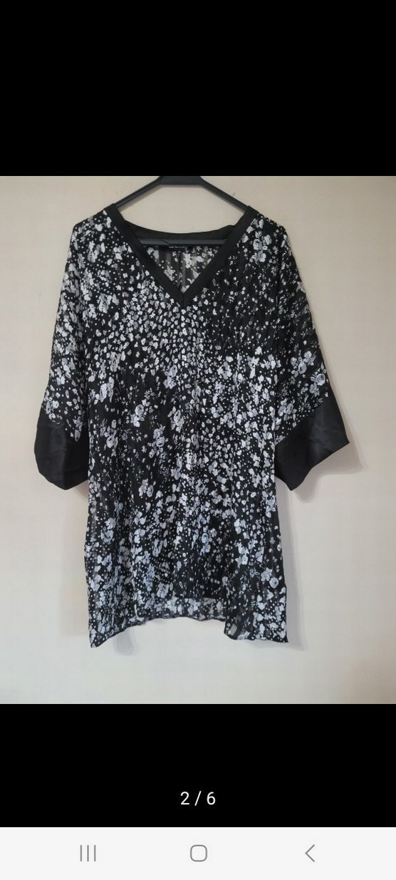 G 538 V Yaka Siyah Gri Batik Desenli Salaş Bluz - Görsel 2