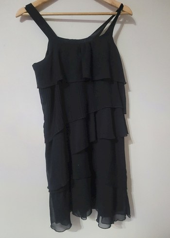 G 608 Kadın Siyah Kat Kat Mini Elbise - Görsel 2