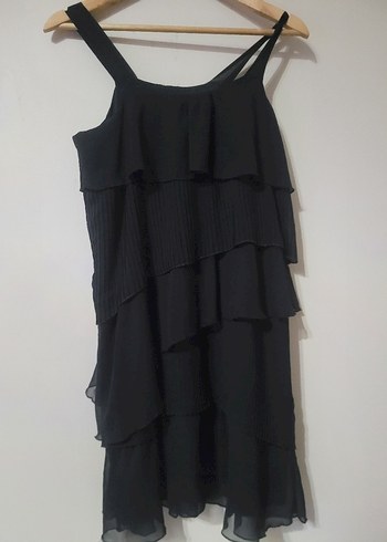 G 608 Kadın Siyah Kat Kat Mini Elbise - Görsel 4