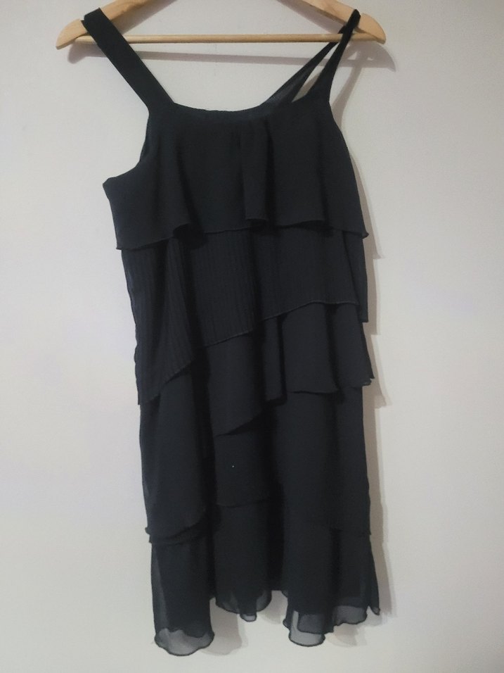 G 608 Kadın Siyah Kat Kat Mini Elbise - Görsel 2