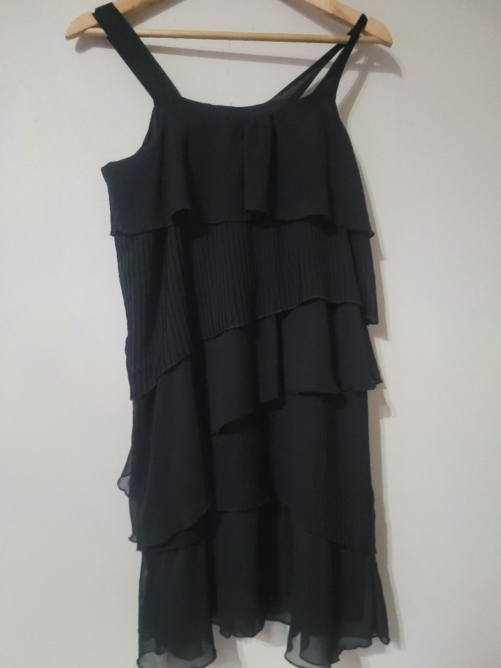 G 608 Kadın Siyah Kat Kat Mini Elbise - Görsel 4