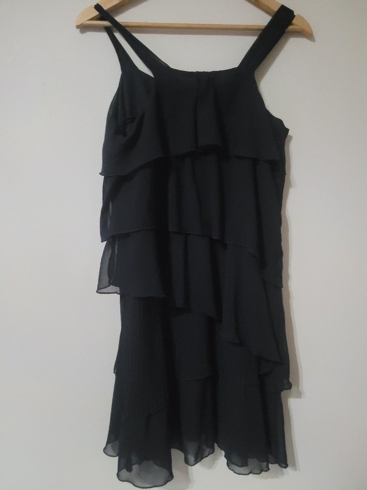 G 608 Kadın Siyah Kat Kat Mini Elbise - Görsel 3