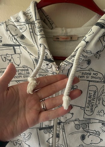 Snoppy Baskılı Kapüşonlu Fermuarlı Ceket - Görsel 4