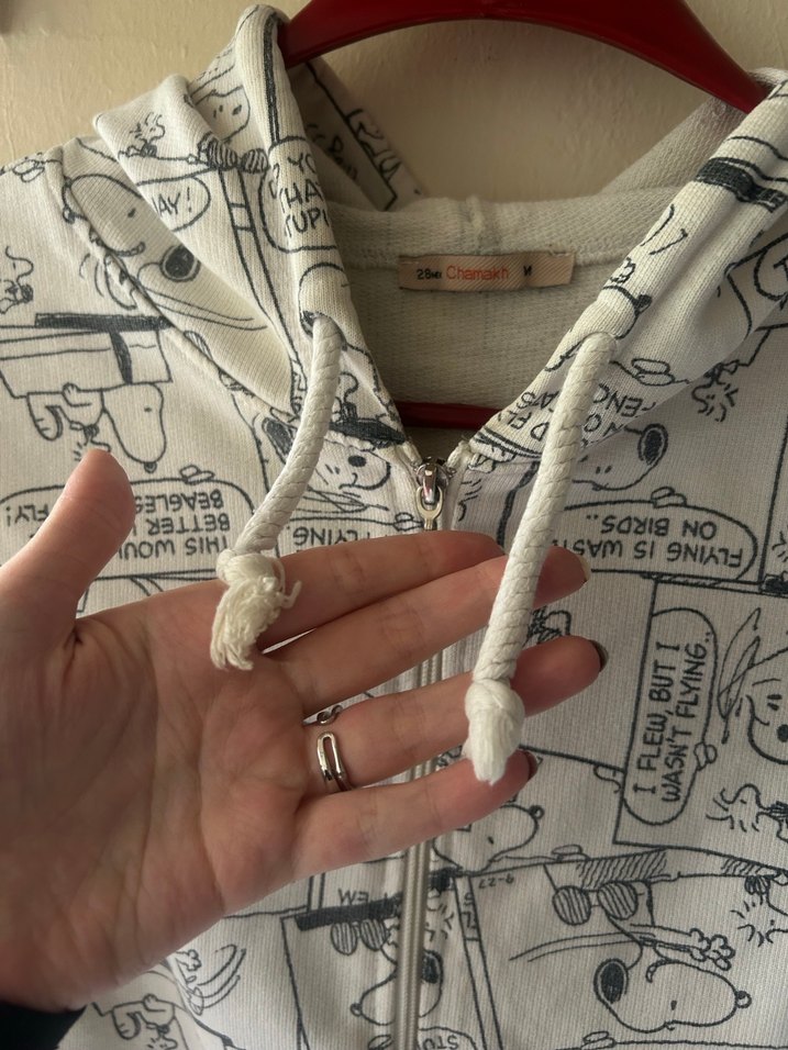 Snoppy Baskılı Kapüşonlu Fermuarlı Ceket - Görsel 4