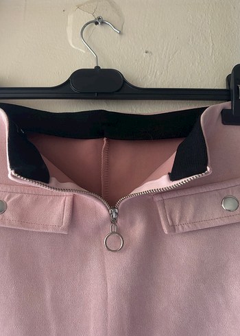 Düğmeli Pembe Süet Mini Etek - Görsel 4