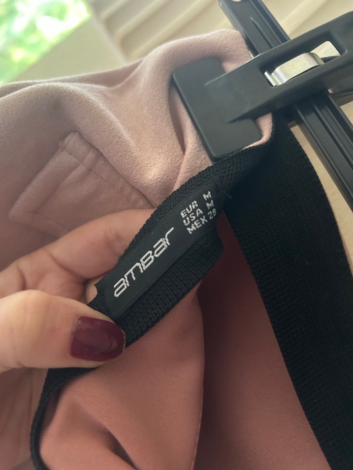 Düğmeli Pembe Süet Mini Etek - Görsel 3