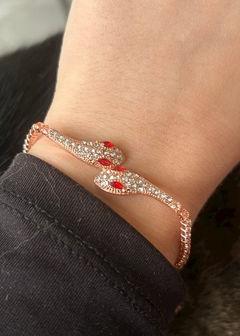 Rosegold Yılan Desenli Zincir Detaylı Bileklik - Görsel 2