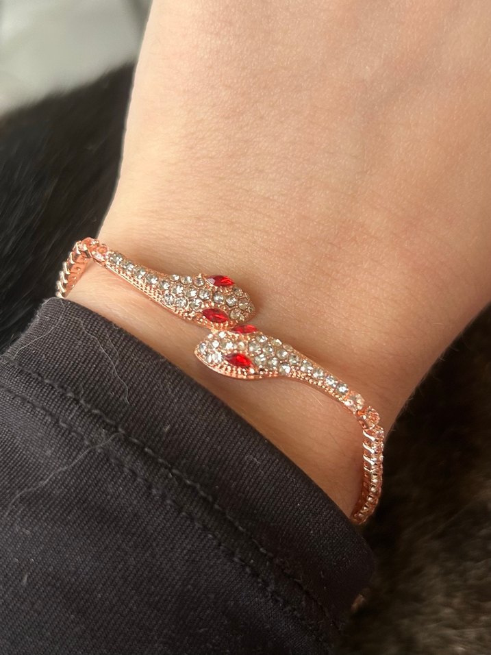 Rosegold Yılan Desenli Zincir Detaylı Bileklik - Görsel 2